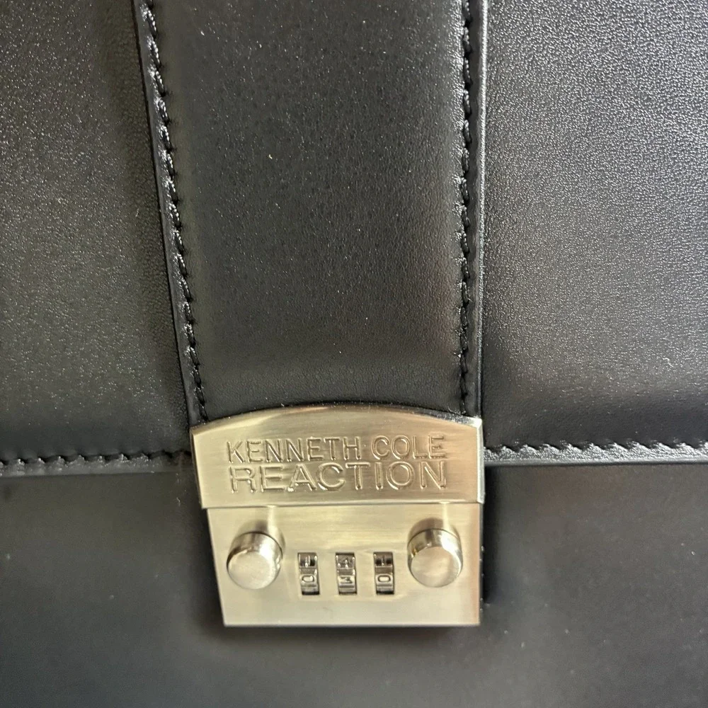 Kenneth Cole Reaction Leather Laptop Case Briefcase Black NWT W/ Strap & lock